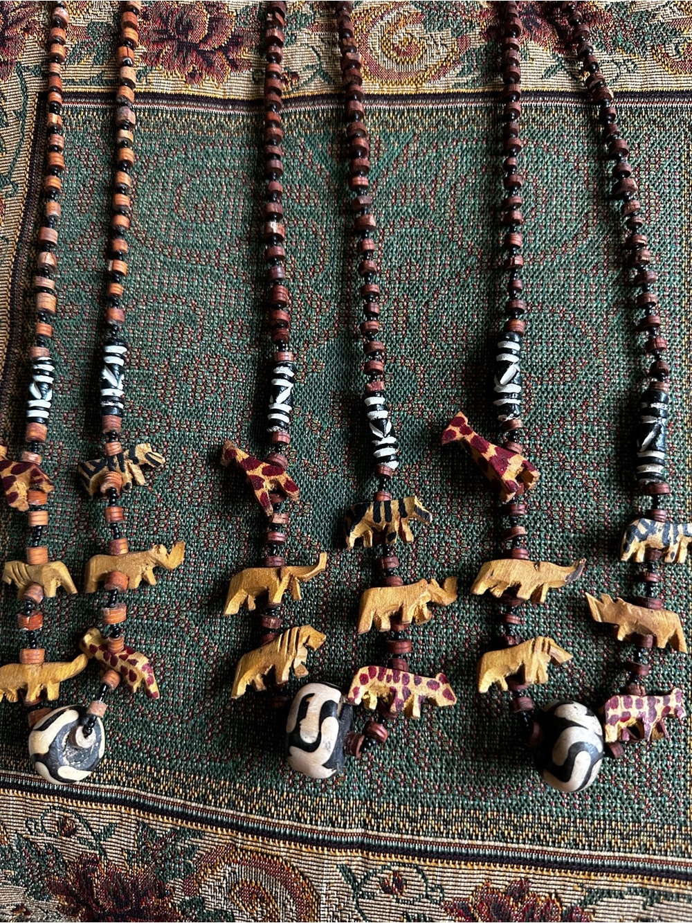 Handmade Wooden Safari Animal Beaded Necklace Set of 3